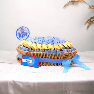 Baby Boy Joy Chocolate Tray, Mixed Flavor Chocolates, Wooden Tray, It's a Boy Tag, 1kg
